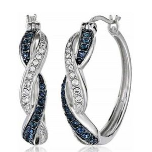 New 925 Sterling Silver Hoop Earring for Women Blue Sapphire Jewelry A Pair/set